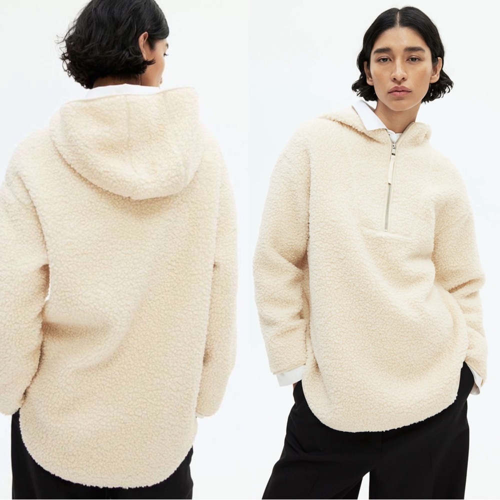 H&M Faux Shearling Hoodie Cream Women’s Size Medium